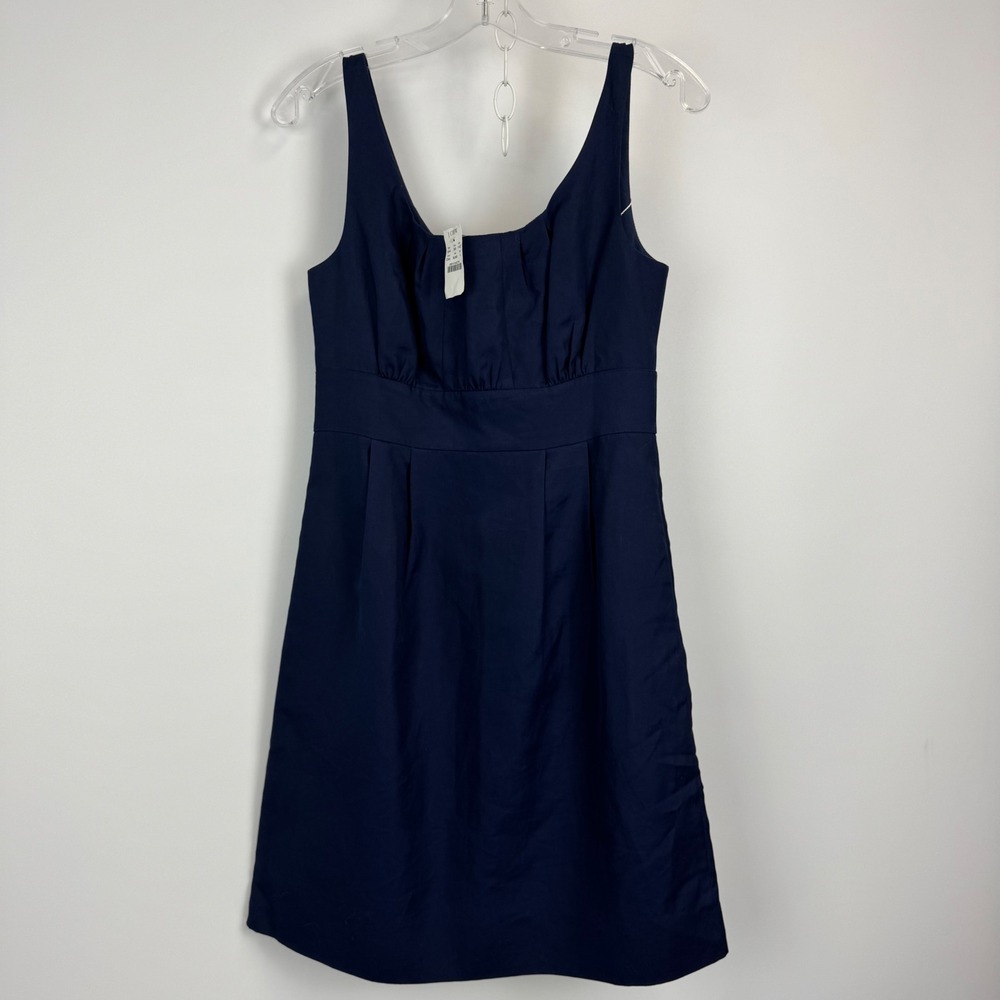 J.Crew Navy Blue Cotton Pleated Empire Waist Dress with Pockets 11427 Size 4 NWT
